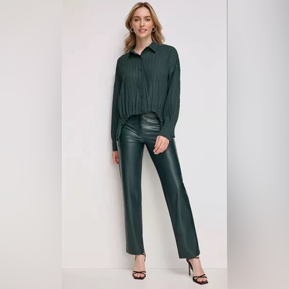 CALVIN KLEIN Malachite VEGAN LEATHER PANTS High Waisted Ankle Length NWT Sz 12
